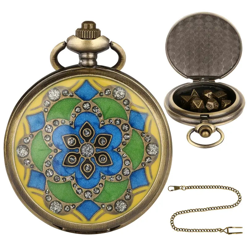 Ottoman Empire - 7 Piece Mini Metal Polyhedral Dice Set & Pocket Watch Style Case