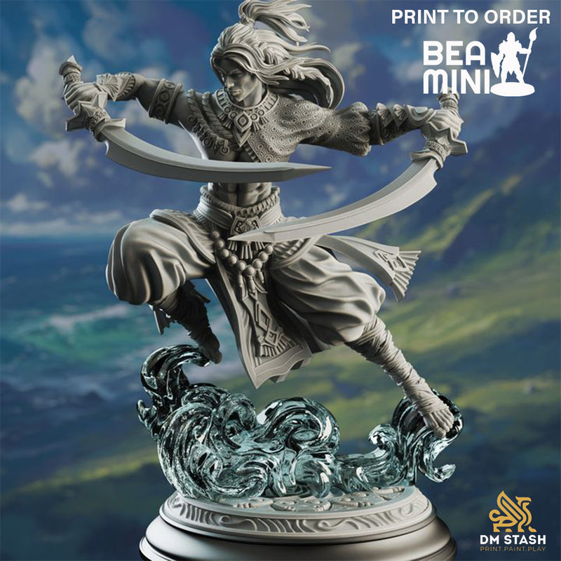 Air Genasi Sword Dancer Fighter - Hudin the Summer Breeze | BeaMini Print to Order Miniatures