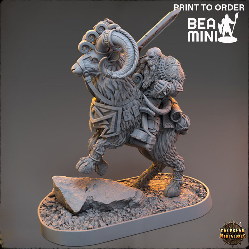 Arviz Thundergrind on Fire Goat - Deviant Dwarves of the Pandemonium | BeaMini Print to Order Miniatures