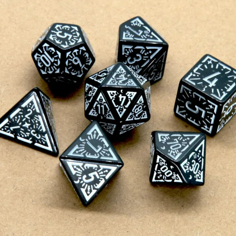 Black Dawn - 7 Piece Polyhedral Dice Set + Dice Bag