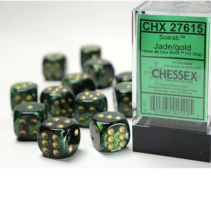 Chessex Scarab Jade with Gold - Set of 12 d6 Dice (CHX 27615)