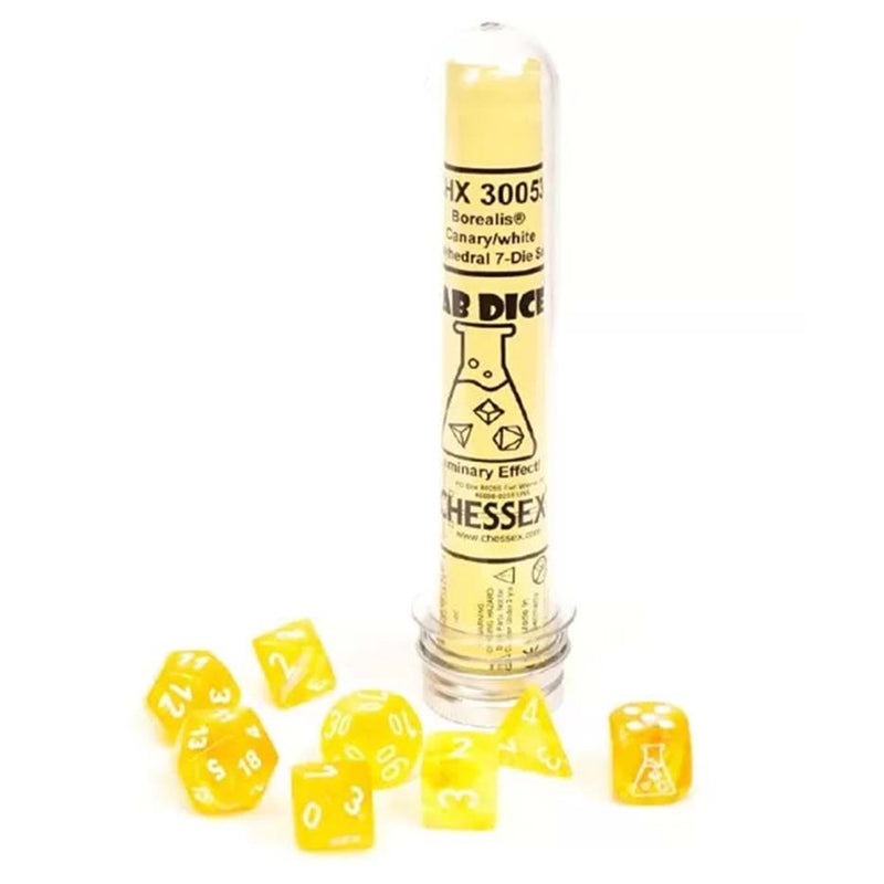 Chessex Borealis Canary with White 7 Piece Polyhedral Dice Set (CHX 30053)