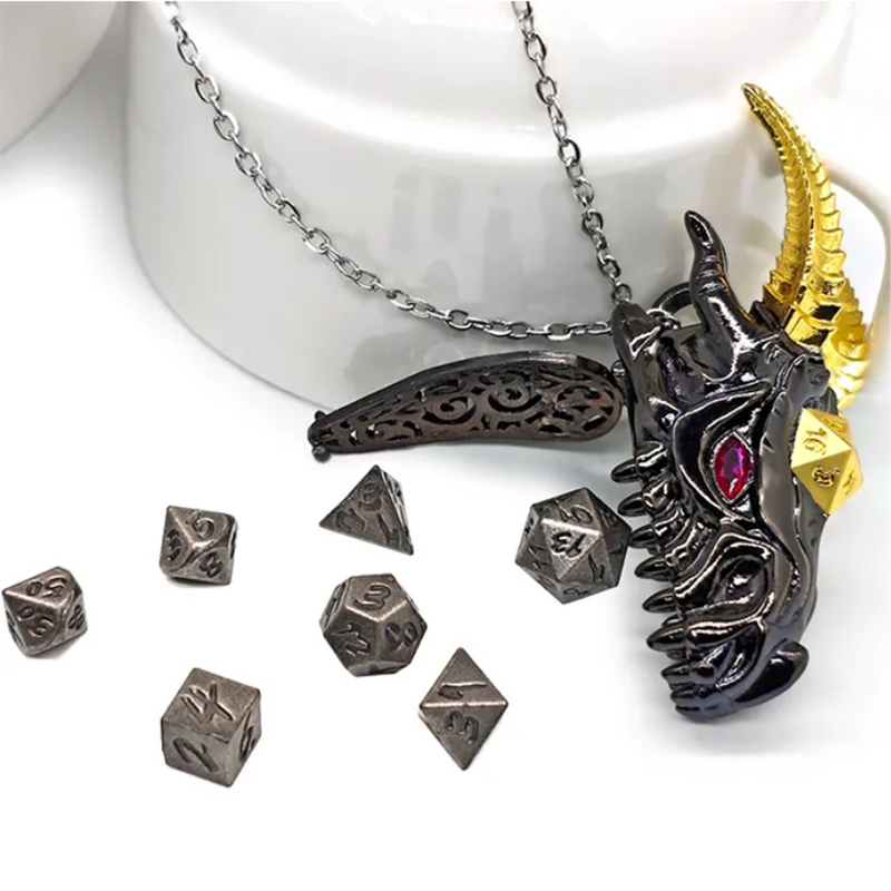 Dragon Dice Necklace  (Mini Metal Dice in Necklace Case)