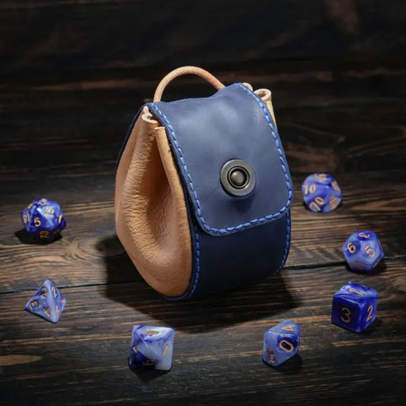 The Prepared Wizard - 2-in-1 Drawstring Leather Dice Bag & Dice Tray