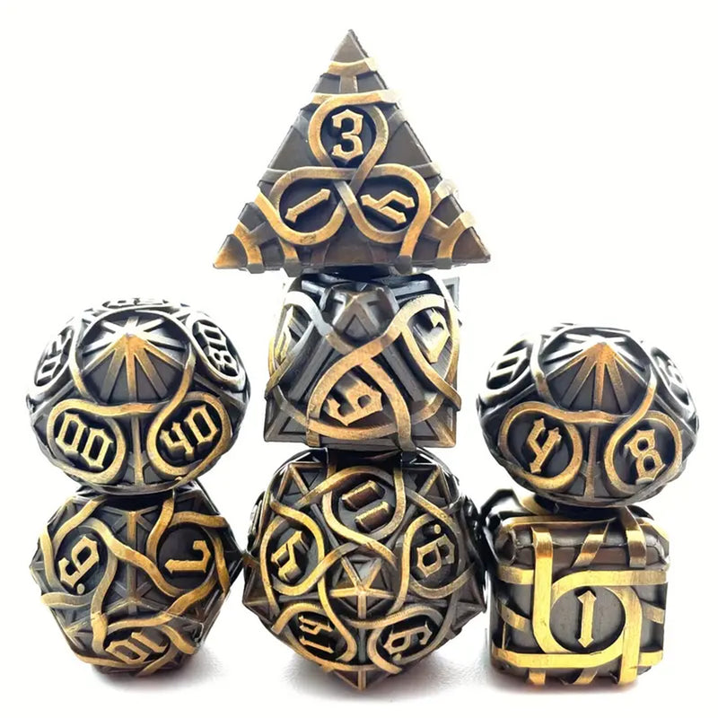 Gordian Knot  - 7 Piece Metal Polyhedral Dice Set & Dice Case