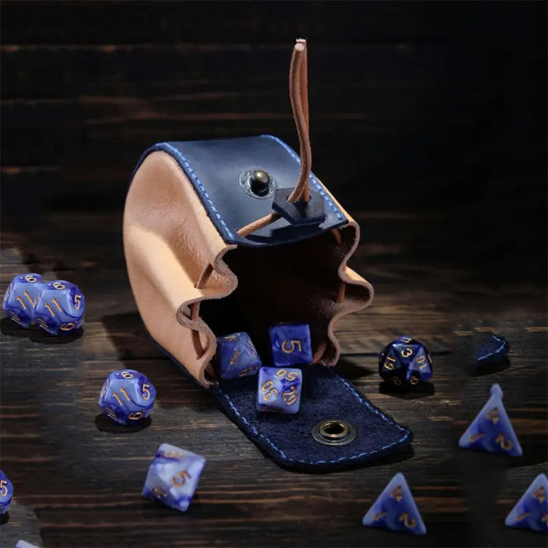 The Prepared Wizard - 2-in-1 Drawstring Leather Dice Bag & Dice Tray