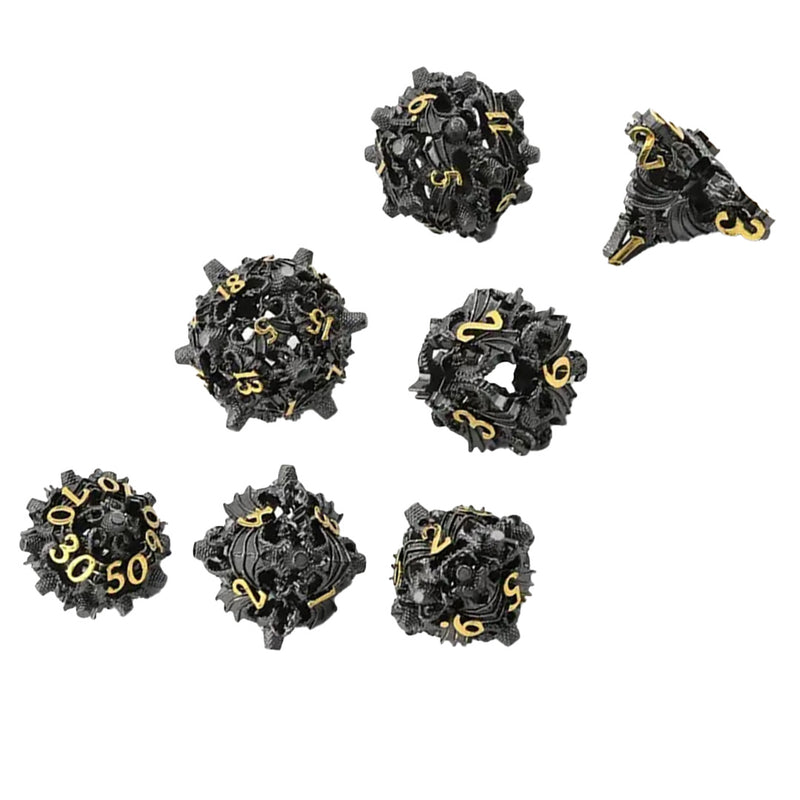 Dancing Dragons - 7 Piece Hollow Metal Polyhedral Dice Set & Dice Case