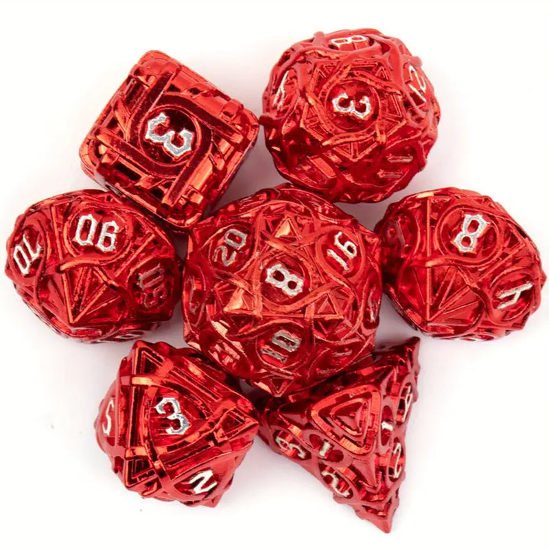 Scarlet Sentinel  - 7 Piece Metal Polyhedral Dice Set & Dice Case