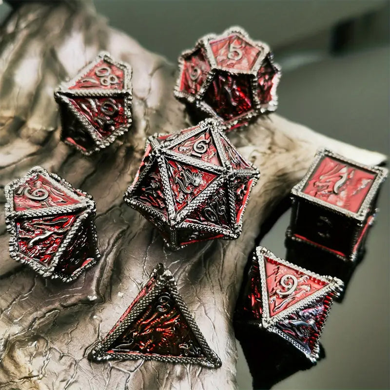 Blood Dragon - 7 Piece Metal Polyhedral Dice Set & Dice Case