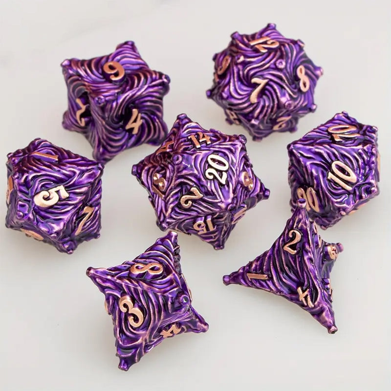 Purple Vortex - 7 Piece Metal Polyhedral Dice Set & Dice Case