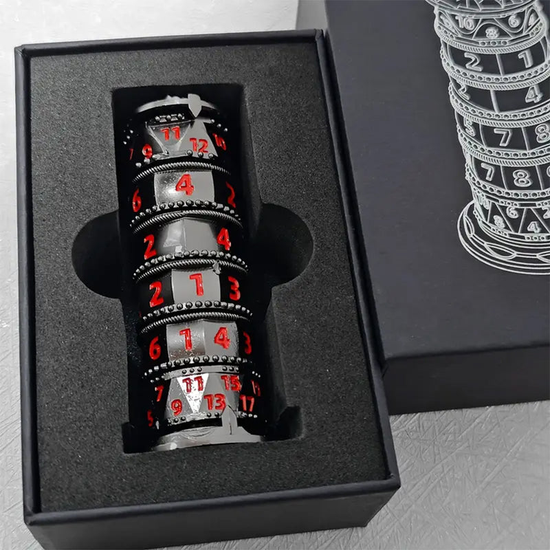 Red & Black Metal Pagoda Spinner Dice Set