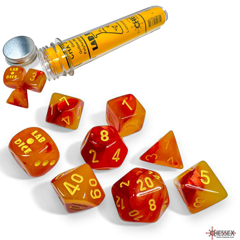 Chessex Lab Dice - Gemini Luminary Gellow-Red/Yellow 8 Piece Polyhedral Dice Set (CHX 30051)