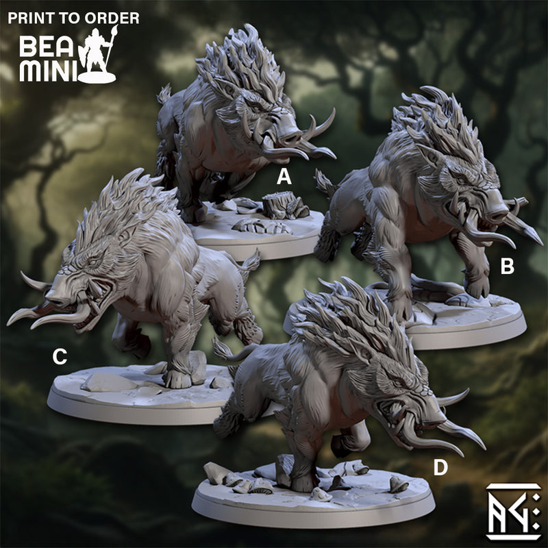 Wild Faldorn Warhogs | BeaMini Print to Order Miniatures