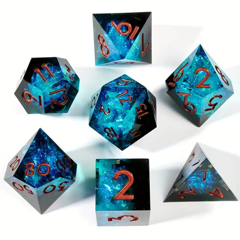 Frozen Moments - Handcrafted Sharp Edge Dice Set & Dice Case