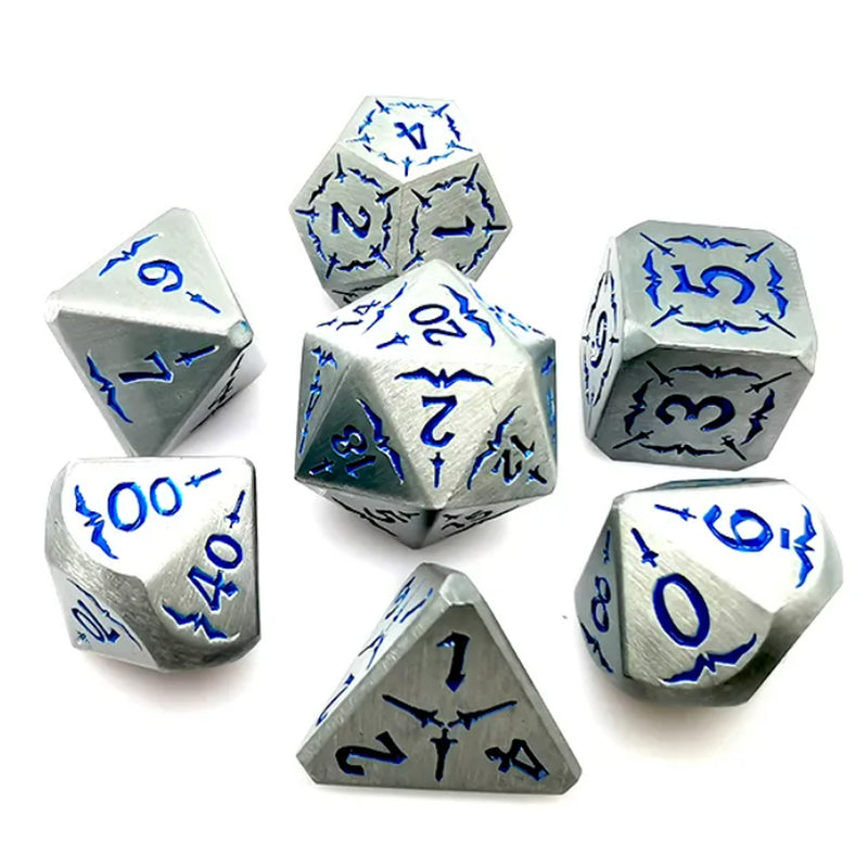 Ancient Metal -  7 Piece Metal Polyhedral Dice Set & Dice Case