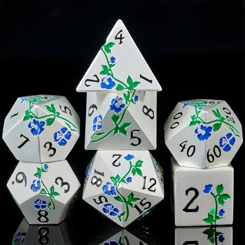 Forget Me Not - 7 Piece Metal Polyhedral Dice Set