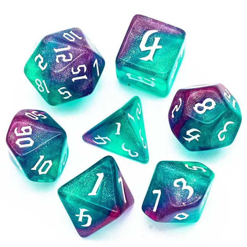 Mardi Gras  - 7 Piece Polyhedral Dice Set + Dice Bag