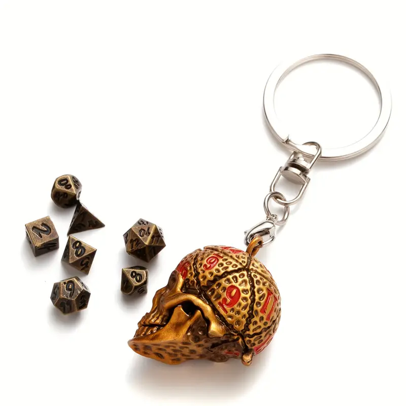 Skull Dice Keychain  (Mini Metal Dice in Skull Case)