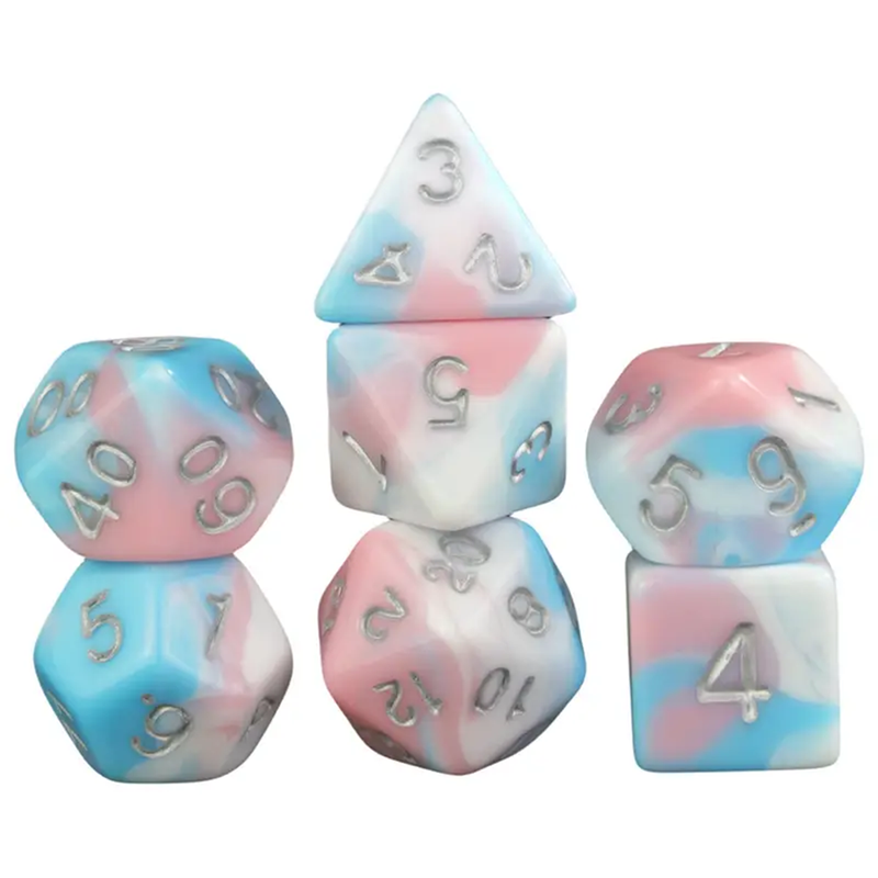 Fairy Time - 7 Piece Polyhedral Dice Set + Dice Bag