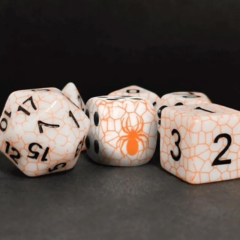 Orange Spider - 8 Piece  Polyhedral Dice Set + Dice Bag