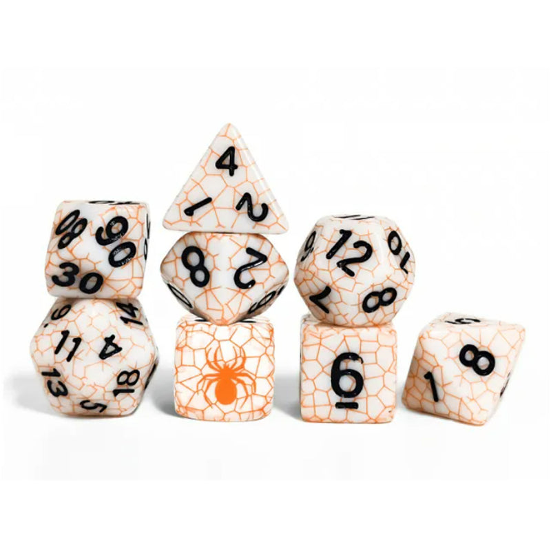 Orange Spider - 8 Piece  Polyhedral Dice Set + Dice Bag