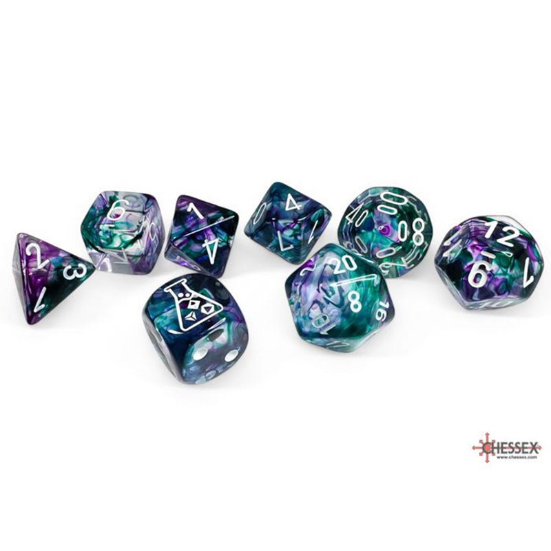 Chessex Lab Dice - Nebula Fluorite/White  8 Piece Polyhedral Dice Set (CHX 30068)