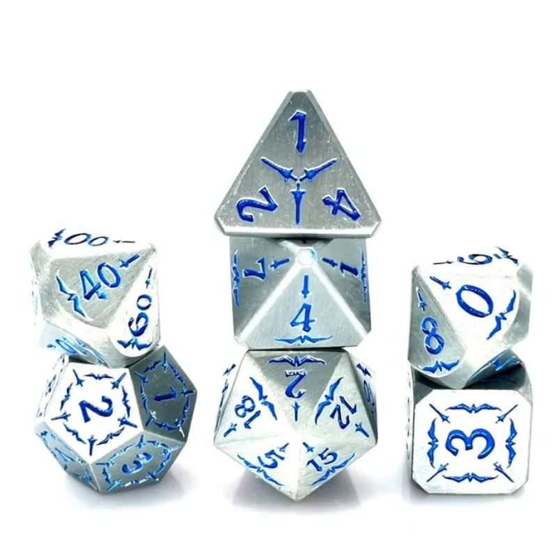 Ancient Metal -  7 Piece Metal Polyhedral Dice Set & Dice Case