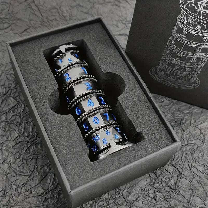 Blue & Black Metal Pagoda Spinner Dice Set