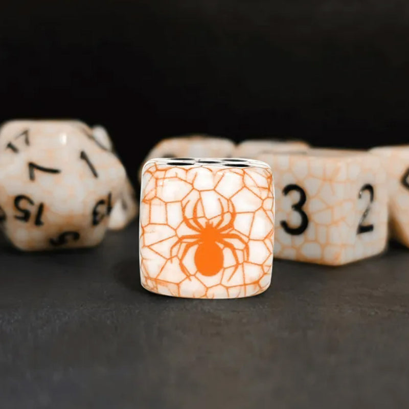 Orange Spider - 8 Piece  Polyhedral Dice Set + Dice Bag