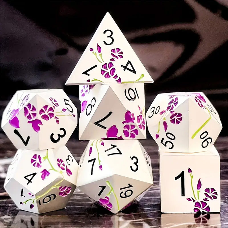 Purple Lilly - 7 Piece Metal Polyhedral Dice Set