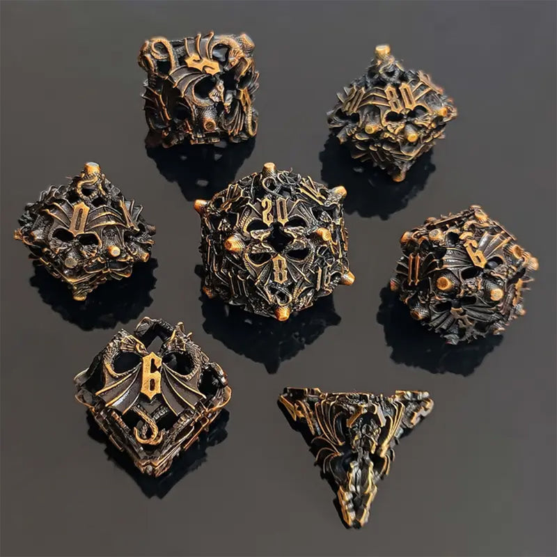 Battleground - 7 Piece Hollow Metal Polyhedral Dice Set & Dice Case