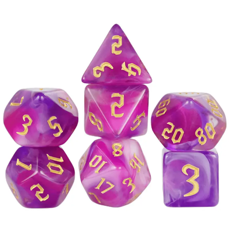 Dökkálfar Dreams - 7 Piece Polyhedral Dice Set + Dice Bag