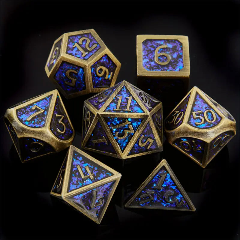 The Fallen - 7 Piece Metal Polyhedral Dice Set & Dice Case