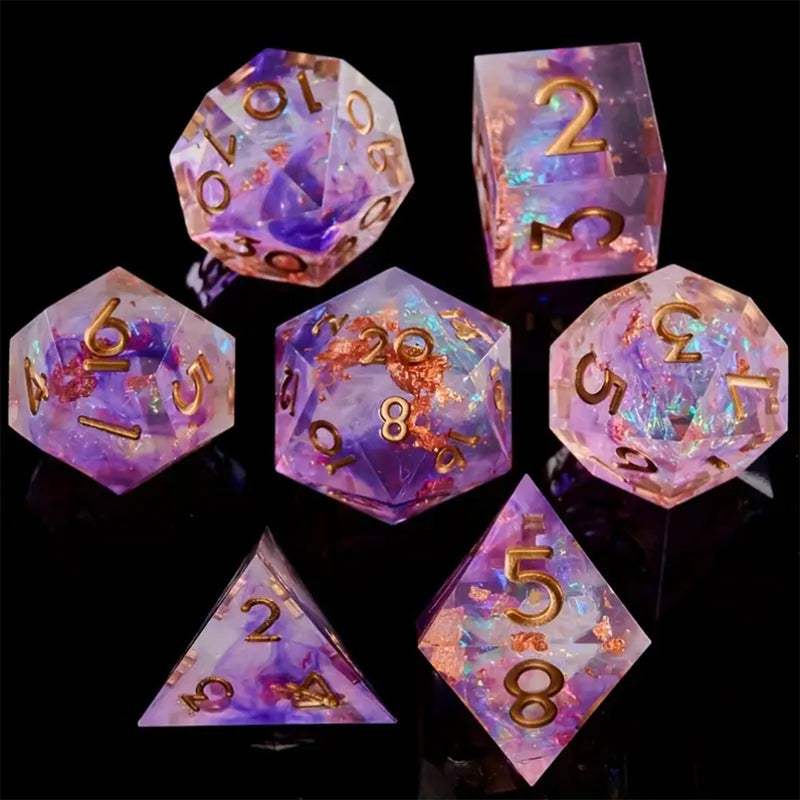 Amethyst Magic - Handcrafted Sharp Edge Dice Set & Dice Case