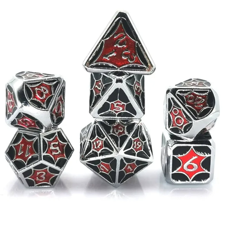 Widows Bite - 7 Piece Metal Polyhedral Dice Set & Dice Case