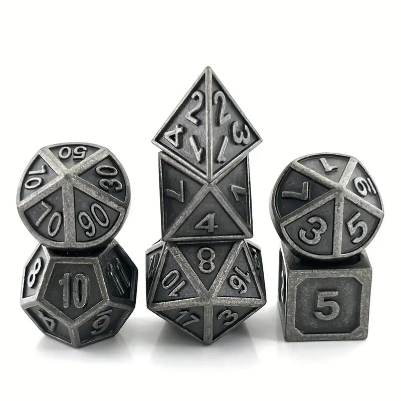 Diligent Dwarves - 7 Piece Metal Polyhedral Dice Set & Dice Case