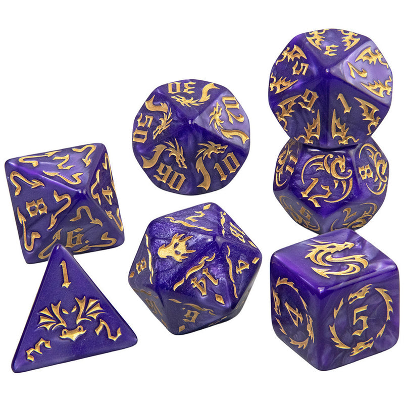 Magic Dragon - 7 Piece Polyhedral Dice Set + Dice Bag