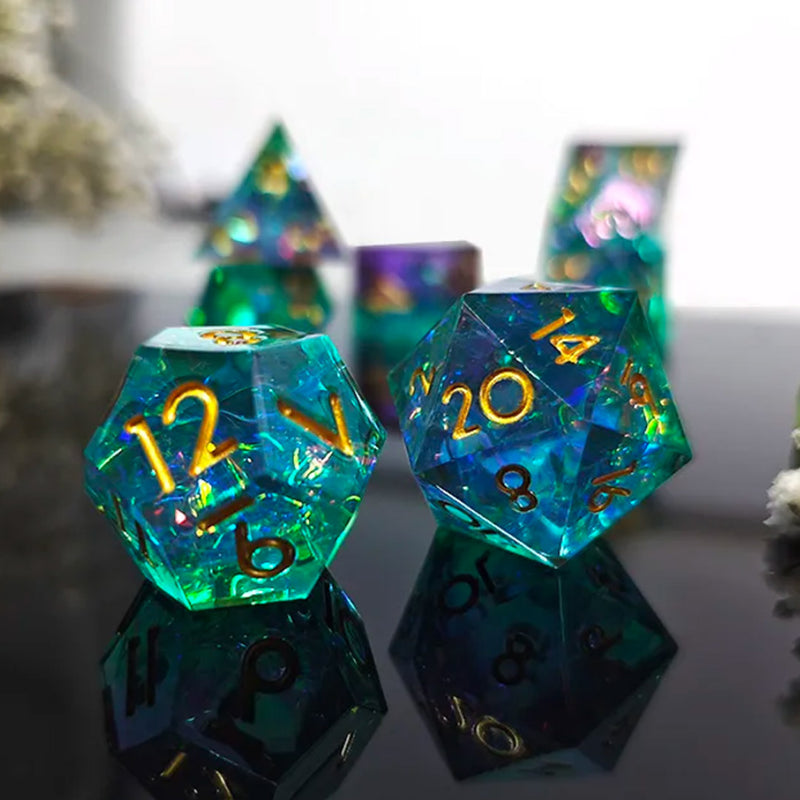 Frozen Fractals - Handcrafted Sharp Edge Dice Set & Dice Case