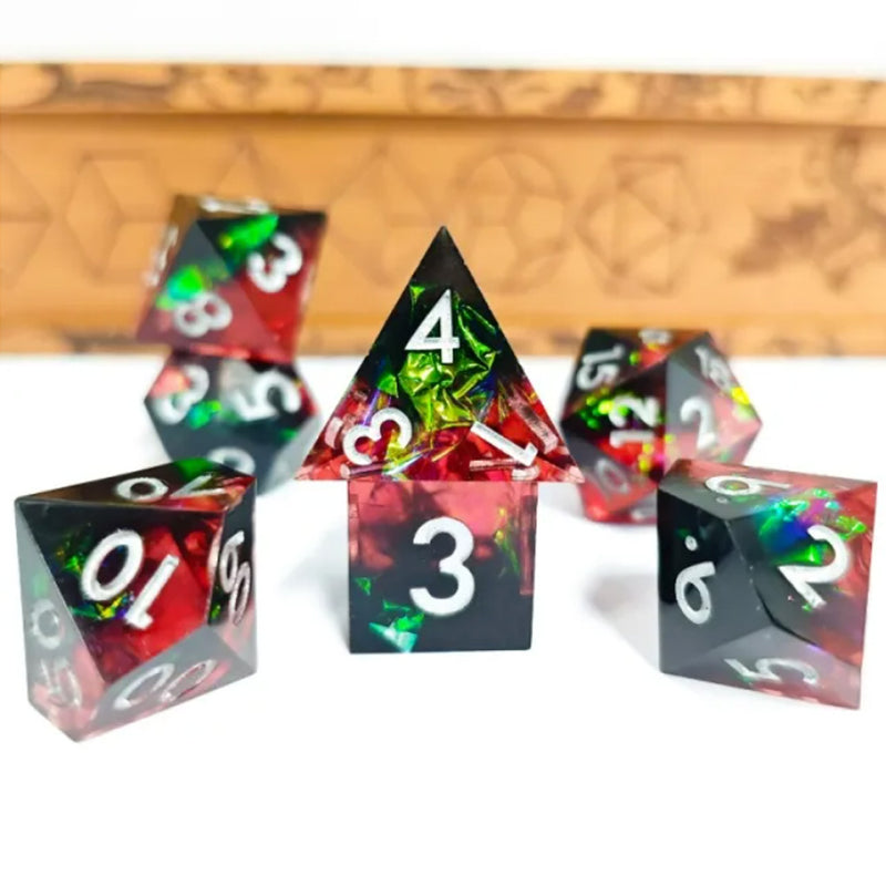 Red Light, Green Light - Handcrafted Sharp Edge Dice Set & Dice Case