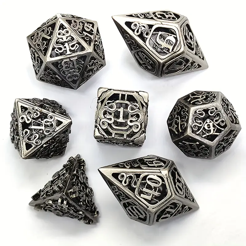 The World Serpent - 7 Piece Hollow Metal Polyhedral Dice Set & Dice Case