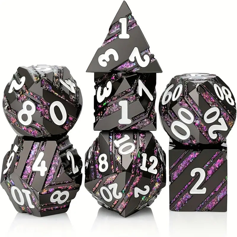 Eldritch Power Stone - 7 Piece Metal Polyhedral Dice Set  & Dice Case