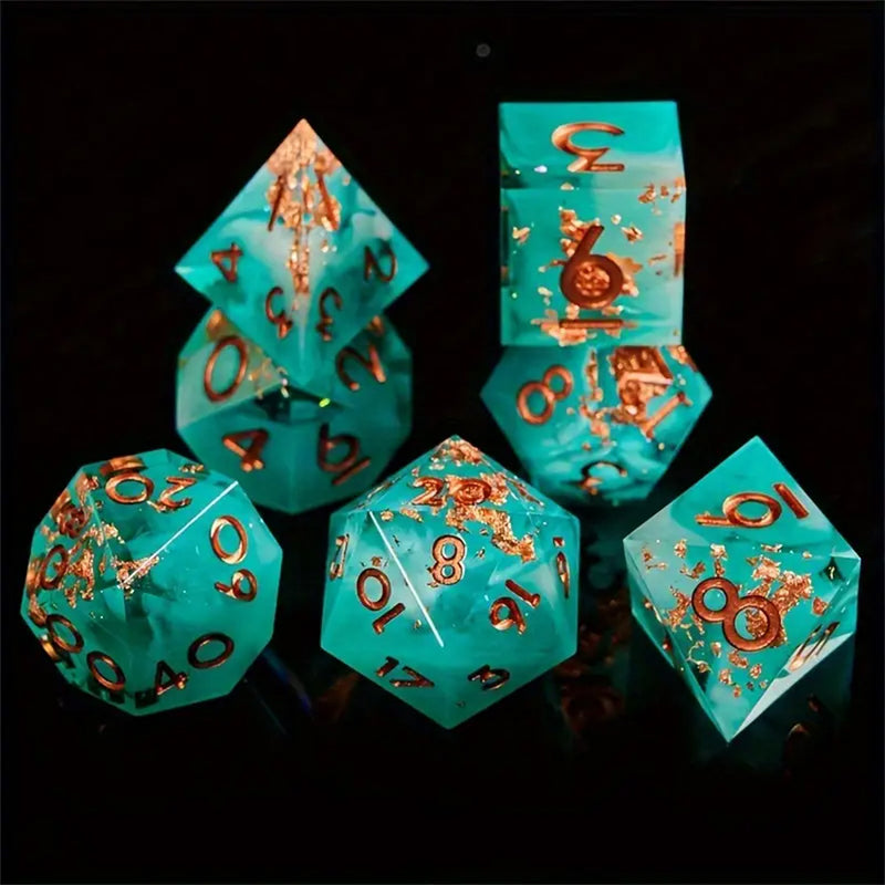 Aquan Gold - Handcrafted Sharp Edge Dice Set & Dice Case