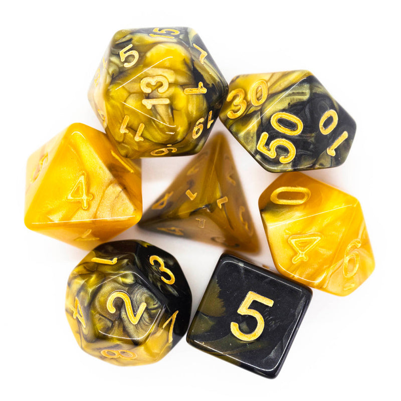 Golden Glory - 7 Piece Polyhedral Dice Set + Dice Bag