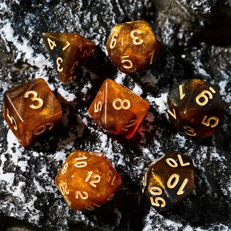 Orange Nebula - 7 Piece Polyhedral Dice Set + Dice Bag