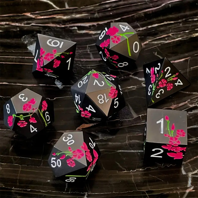 Black Rose - 7 Piece Metal Polyhedral Dice Set