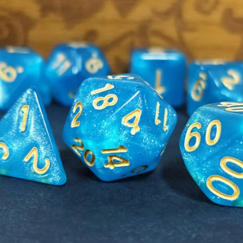 Cerulean Haze Dice - 7 Piece Polyhedral Dice Set + Dice Bag