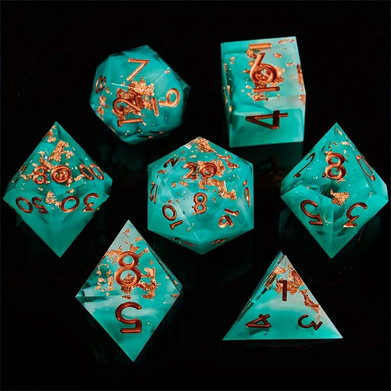 Aquan Gold - Handcrafted Sharp Edge Dice Set & Dice Case