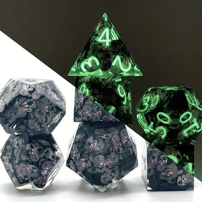 Luminous Butterfly - Sharp Edge Dice Set & Dice Case