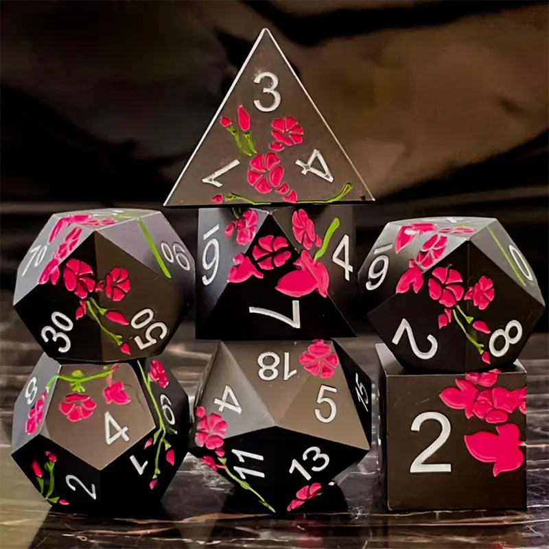 Black Rose - 7 Piece Metal Polyhedral Dice Set