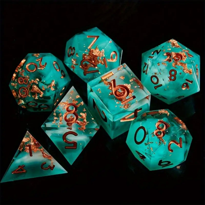 Aquan Gold - Handcrafted Sharp Edge Dice Set & Dice Case